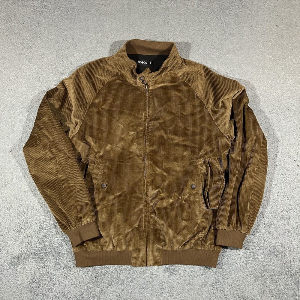 Fioboc Corduroy Bomber Jacket Brown Lined Harrington Size Medium #3840